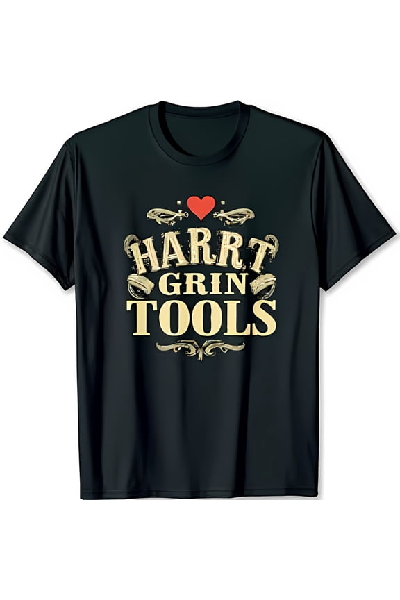 Vintage Black T-Shirt with GRIN TOOLS Graphic & Heart Design