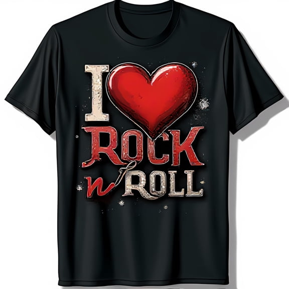 Vintage Black T-Shirt with Glittery 'I Love Rock n Roll' Graphic & Stars