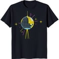 thumbnail image 1 of Vintage Black T-Shirt with Gold & Blue Design Stars & Shooting Stars, 1 of 5