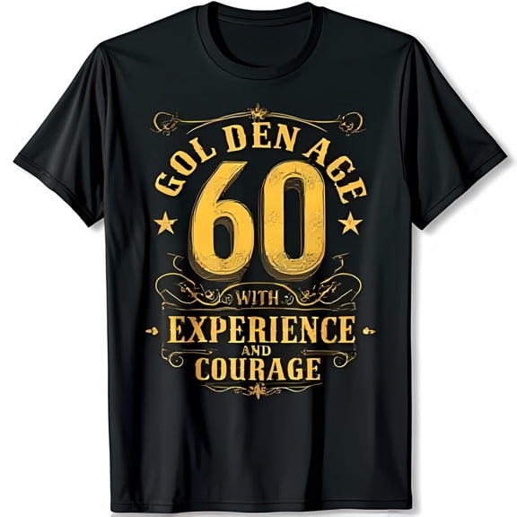 Vintage Black T-Shirt with Gold Golden Age 60 Graphic & Banner Design