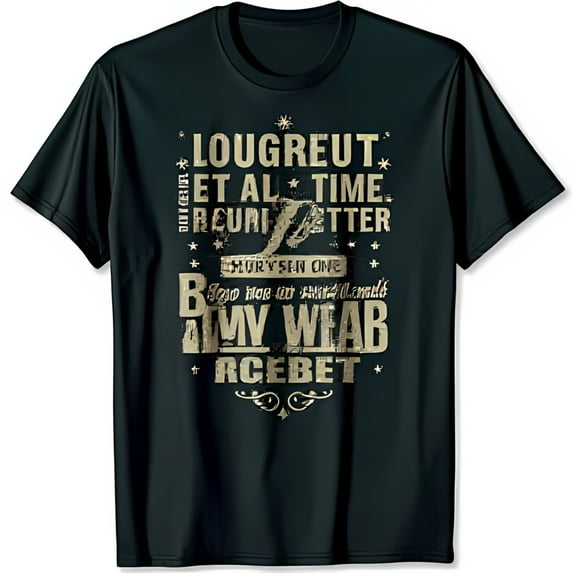 Vintage Black T-Shirt with Gold Graphic Design Lougreut Recruiter & Text