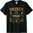 thumbnail image 1 of Vintage Black T-Shirt with Gold 'MONEY IS PHATUSY' & Whimsical Design, 1 of 5