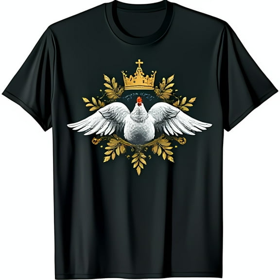Vintage Black T-Shirt with Golden Crown & Leaves Design