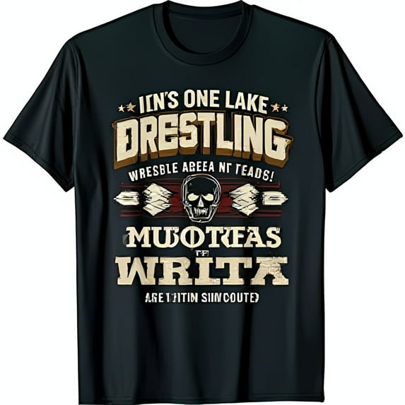 Vintage Black T-Shirt with Graphic & Retro Wrestling Design