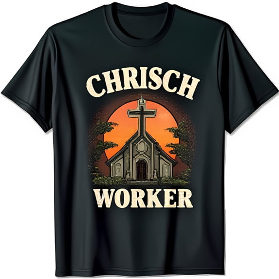 Vintage Black T-Shirt with Graphic & Sunset CHRISCH WORKER Design