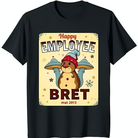 Vintage Black T-Shirt with Happy Employee Bear Graphic 2013 Design