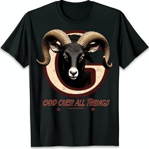 Vintage Black T-Shirt with Head Graphic & God Over All Things Print