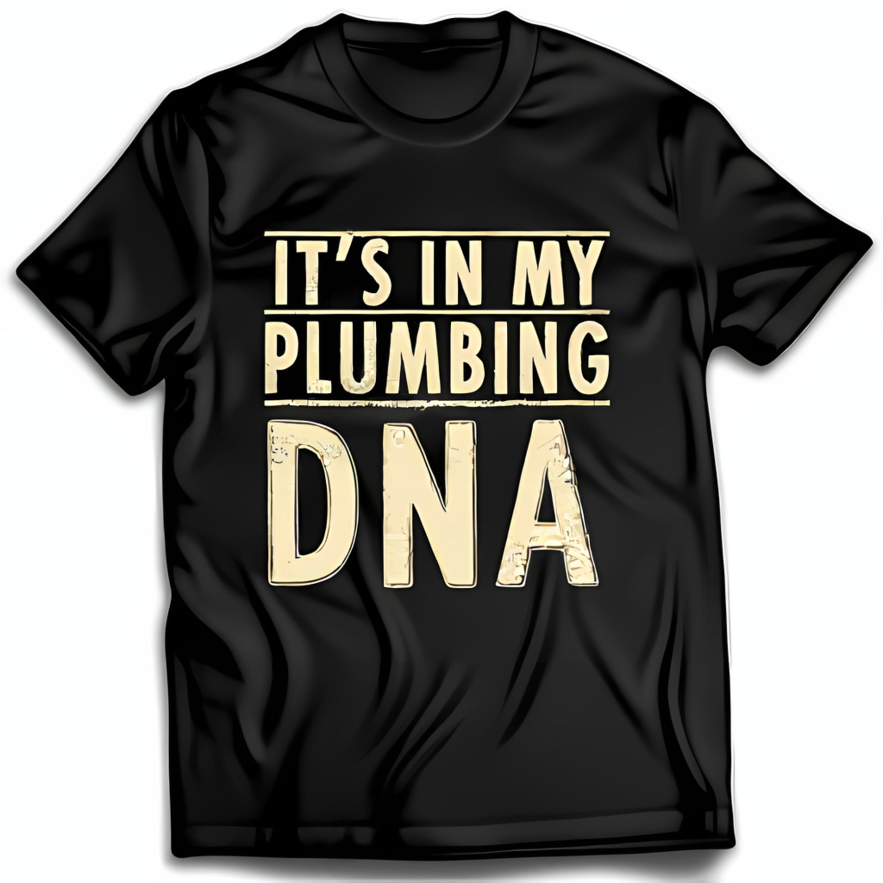 Vintage Black T-Shirt with It s in My Plumbing DNA Slogan in Gold ...