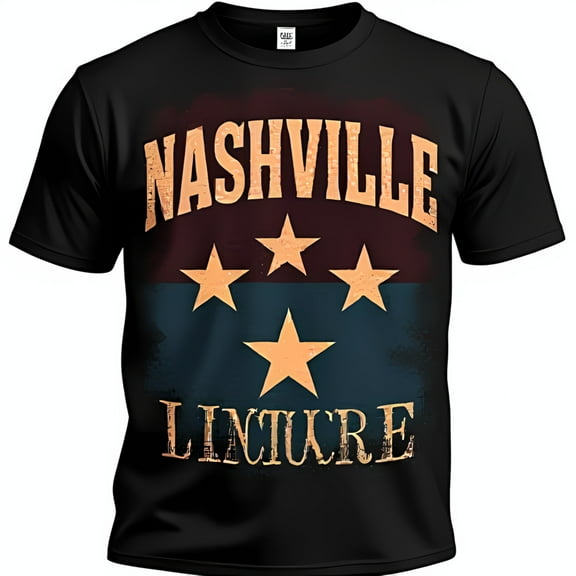Vintage Black T-Shirt with NASHVILLE Graphic & Stars