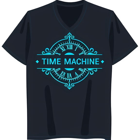 Vintage Black T-Shirt with Ornate Clock Face Design ' MACHINE' Graphic Tee