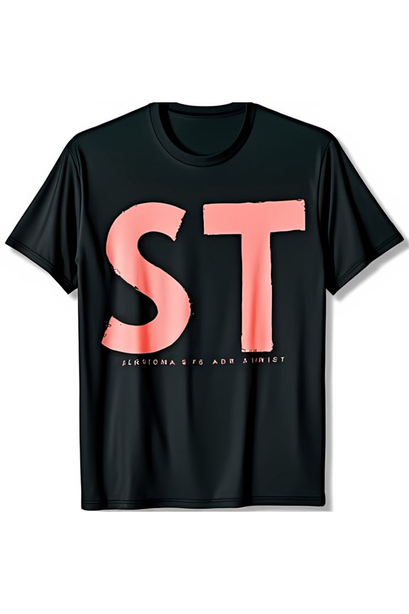 Vintage Black T-Shirt with Pink ST Graphic & Unique Text