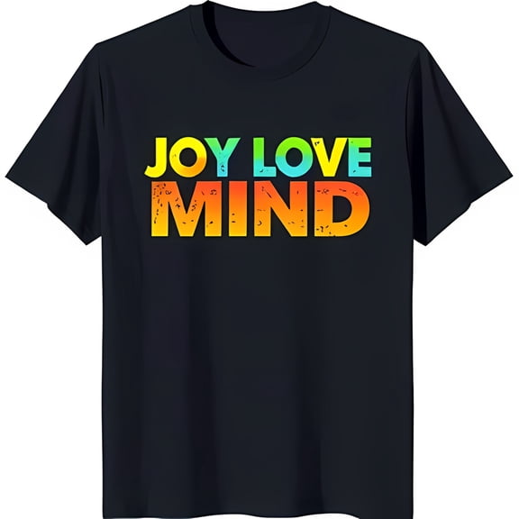 Vintage Black T-Shirt with Rainbow 'JOY LOVE MIND' Graphic