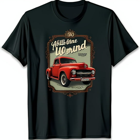 Vintage Black T-Shirt with Red 1950 Pickup Truck Graphic & Hilltopine Workind Design