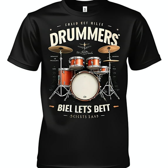 Vintage Black T-Shirt with Red and Brown Drum Set Graphic Drummers Design