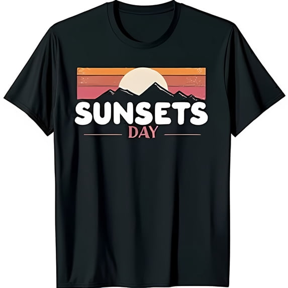 Vintage Black T-Shirt with Retro Sunset Graphic SUNSETS DAY Design