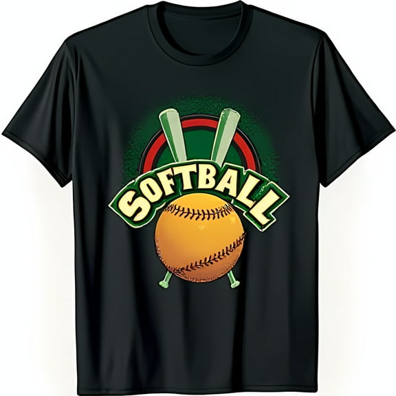 Vintage Black T-Shirt with Softball Graphic Crossed Bats Design