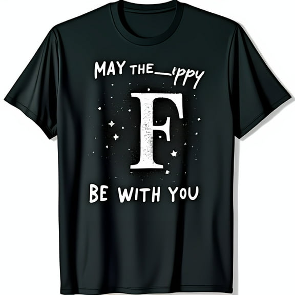 Vintage Black T-Shirt with Starry F Graphic Fun MAY THE IPPY BE WITH YOU Design