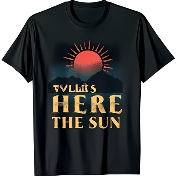 Vintage Black T-Shirt with Sunset Over Mountains Graphic Adventure Tee