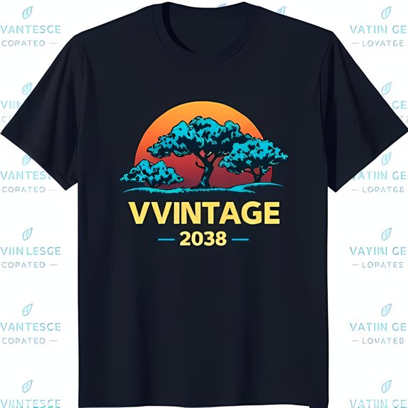 Vintage Black T-Shirt with Sunset and Tree Graphic Unique Style for 2038