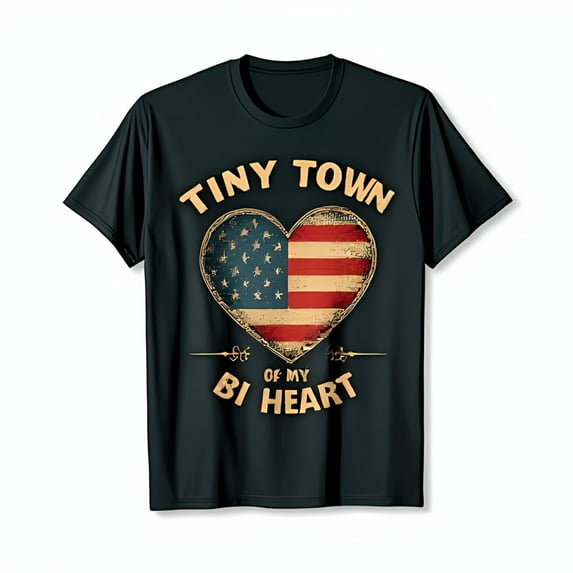 Vintage Black T-Shirt with Tiny Town Of My Bi Heart Graphic
