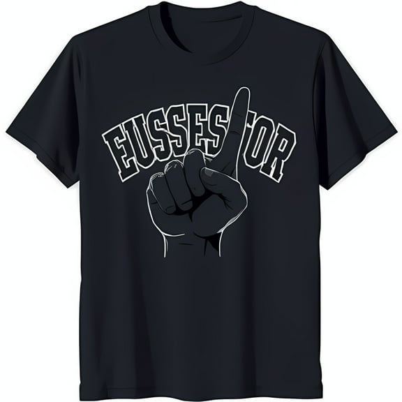 Vintage Black T-Shirt with White Graphic: Pointing Hand & 'EUSSES FOR'