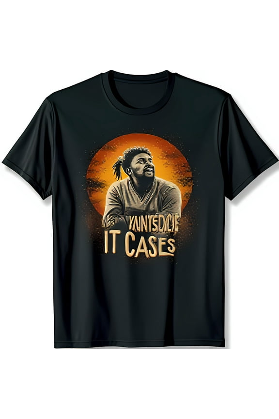 Vintage Black T-Shirt with YannisDJ Graphic Dreadlocks & Sunset Design