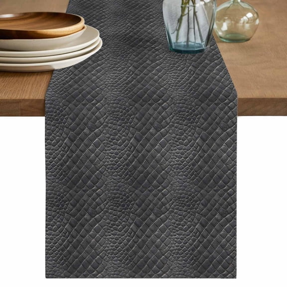 Vintage Black Table Runner, Retro Classic Art Black Faux Leather Animal Leather Cotton Linen Kitchen Table Decoration Washable Dining Tabletop Runners for Home Party Decor 13x48 Inches