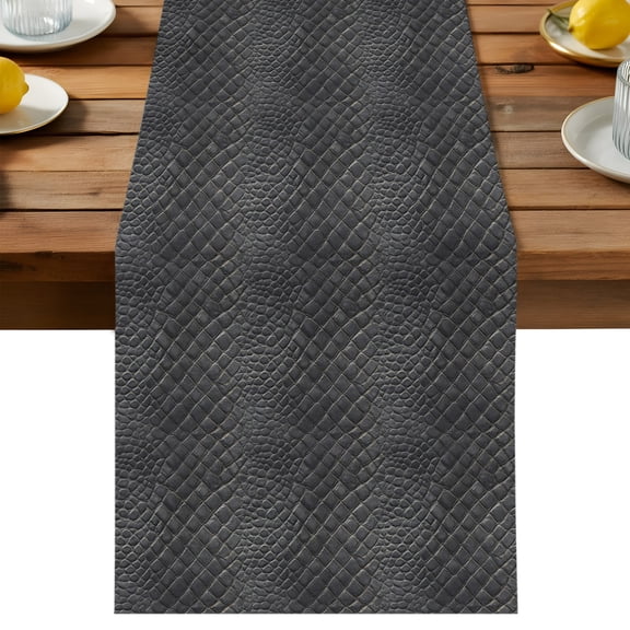 Vintage Black Table Runner, Retro Classic Art Black Faux Leather Animal Leather Cotton Linen Table Cloth, Tablerunner for Kitchen Dining Party Wedding Home Decor 13x48 Inch