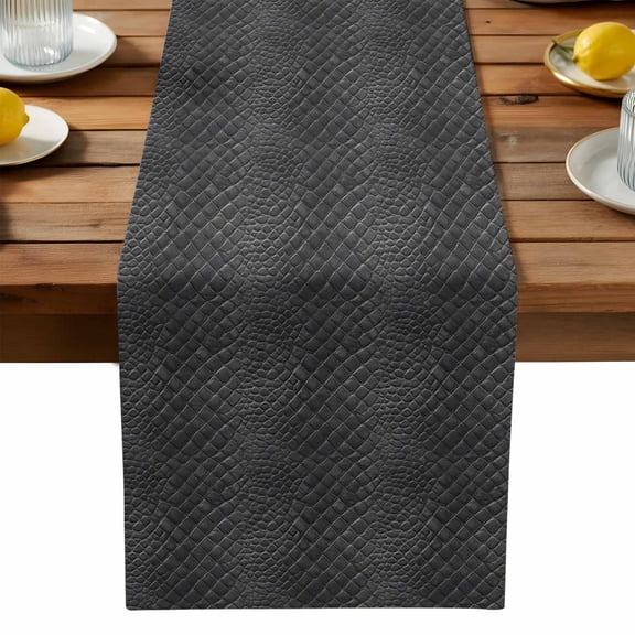 Vintage Black Table Runner, Retro Classic Art Black Faux Leather Animal Leather Washable Kitchen Table Runners Dress Scarves for Dining Table Decorations Party, 13x36in