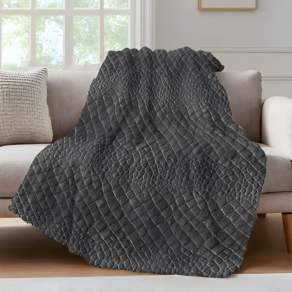 Vintage Black Throw Blanket for Couch Retro Classic Art Black Faux Leather Animal Leather Soft and Warm Flannel 3D Striped Fluffy Fuzzy Fleece Blanket Lightweight Throw for Bed, Sofa 50 x 60 Inches