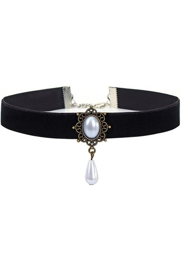 Vintage Black Velvet Choker Necklace for Women Gothic Victorian Crystal Charms Adjustable Chain Necklaces Retro Boho Dress Accessories Punk 80s 90s Christmas Halloween Cosplay Party Jewelry