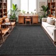 thumbnail image 1 of Vintage Black Washable Area Rug 4 x 6 ft Linen Texture Farmhouse Soft Non Slip Rugs Stain Repellent Indoor Felt Carpet for Living Dining Room Bedroom Home Office, 1 of 9