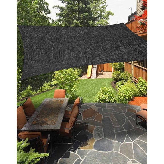 Vintage Black Waterproof Sun Shade Sail Linen Texture Farmhouse Outdoor Patio Sun Shades Canopy UV Block Waterproof Sunshade for Garden Backyard Deck Pergola 8x10 Ft