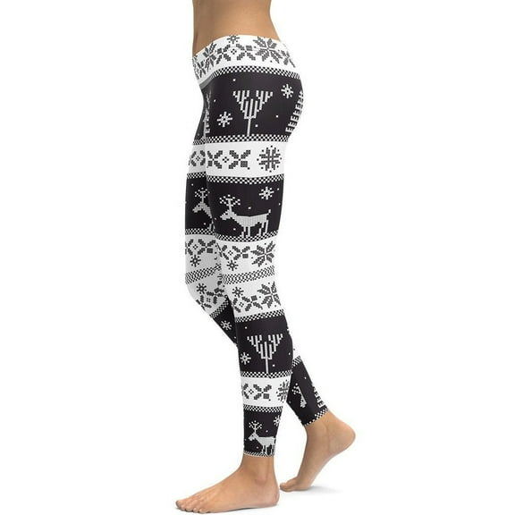 Vintage Black & White Christmas Leggings Size: XS for Women | FIERCEPULSE