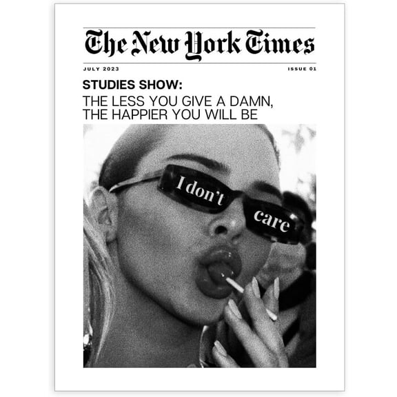 Vintage Black and White Newspaper Wall Art Trendy The New York Times Poster Funky I Don't Care Posters Room Aesthetic Canvas Prints 12x16 inch Unframed