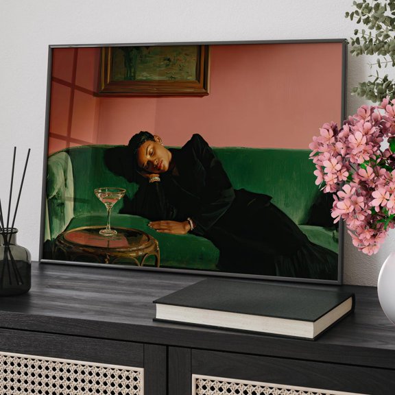 Vintage Black Woman Martini Wall Art, Pink Green Bar Cart Decor, Unframed Paper Print Size 8x12