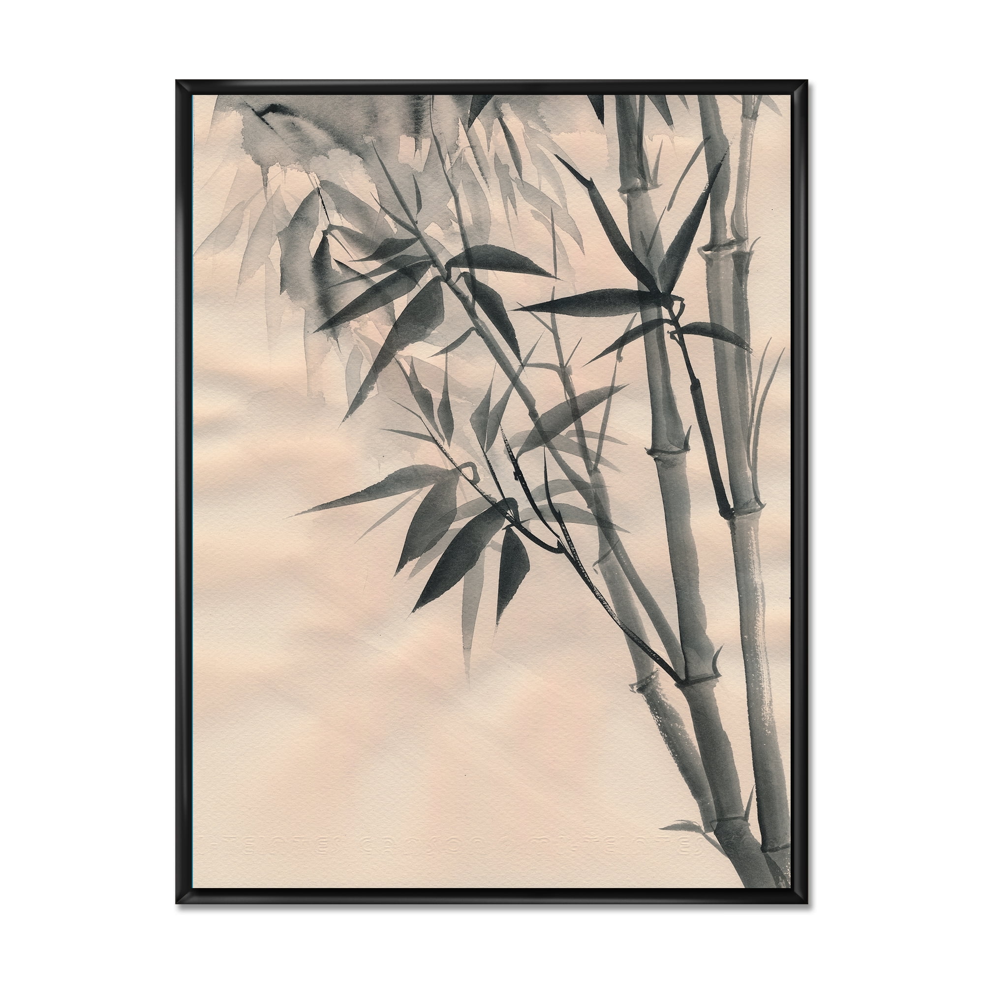 Vintage Black and White Bamboo I 24 in x 32 in Framed Painting Canvas Art Print, by Designart