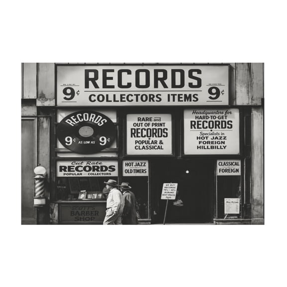Vintage Black and White Record Shop Music Canvas Wall Art for Living Room 12*18in