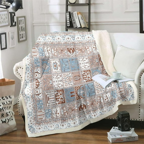 Vintage Blanket Persian Style Throw Blanket for Bed, Retro Bohemian Fleece Blanket Baby Size Tribal Paisley Sherpa Blanket, Oriental Medallion Fuzzy Blanket Women Girls Aesthetic Bedroom Decor
