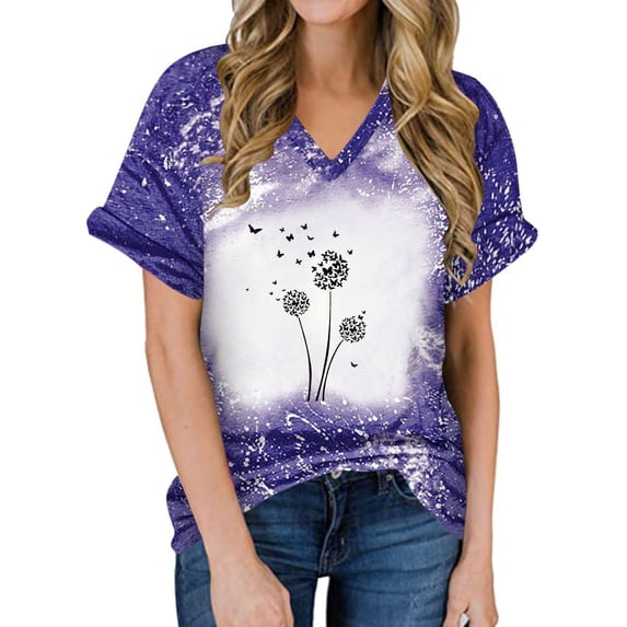 Vintage Bleached T-Shirt for Women Funny Graphic Tee Shirts Casual Short Sleeve V Neck Tshirt Vacation Tops Blouses