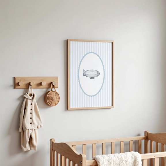 Vintage Blimp Print, Neutral Nursery Wall Art