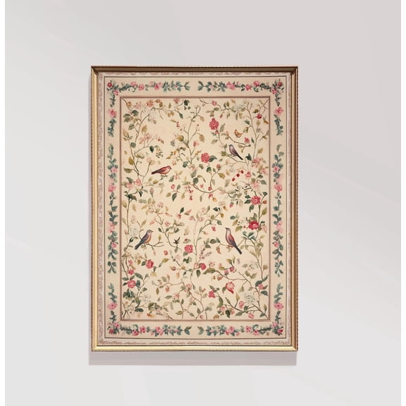 Vintage Bloom and Bird Pattern Vintage Tapestry Print Poster Minimal Decor Poster Cottagecore Wall Print Poster Spring Wall Art Poster Art E165, Stretched Canvas Size 12x18 F03.1.18l312