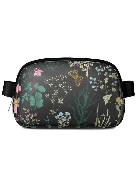 Vintage Bloom Waist Bag – Farmhouse-Inspired Floral Fanny Pack with Autumn Leaves, Peonies & Butterflies