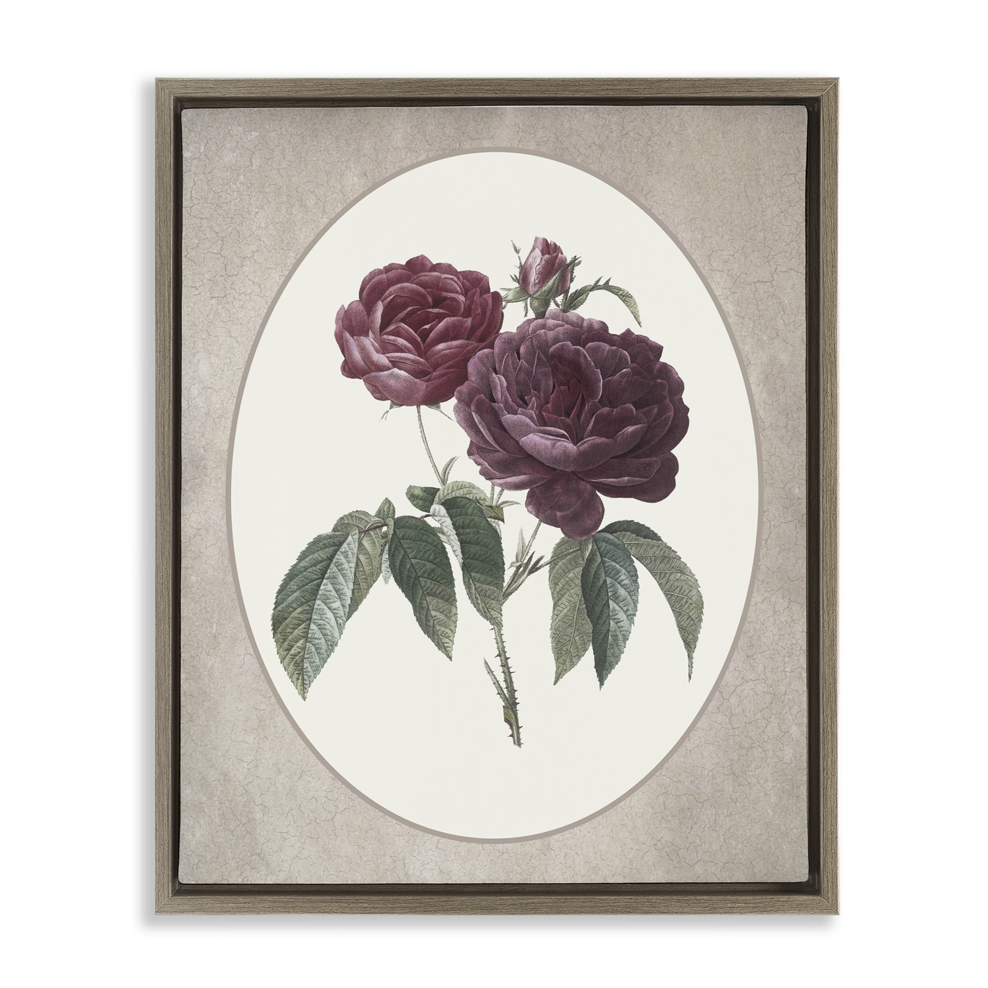 Vintage Blooms within Oval Brown Framed Floater Canvas Wall Art, design by Lettered and Lined