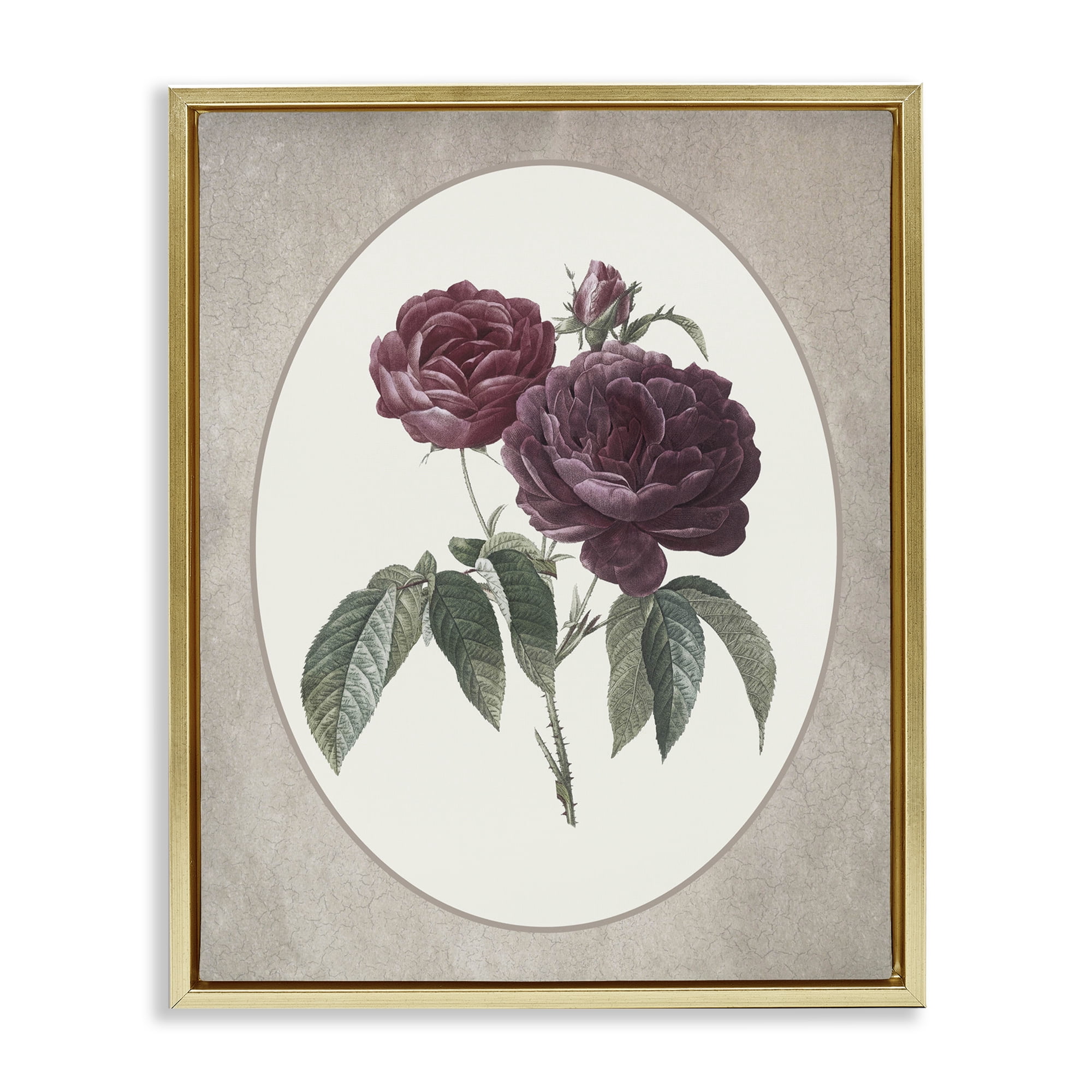 Vintage Blooms within Oval Gold Framed Floater Canvas Wall Art, design by Lettered and Lined