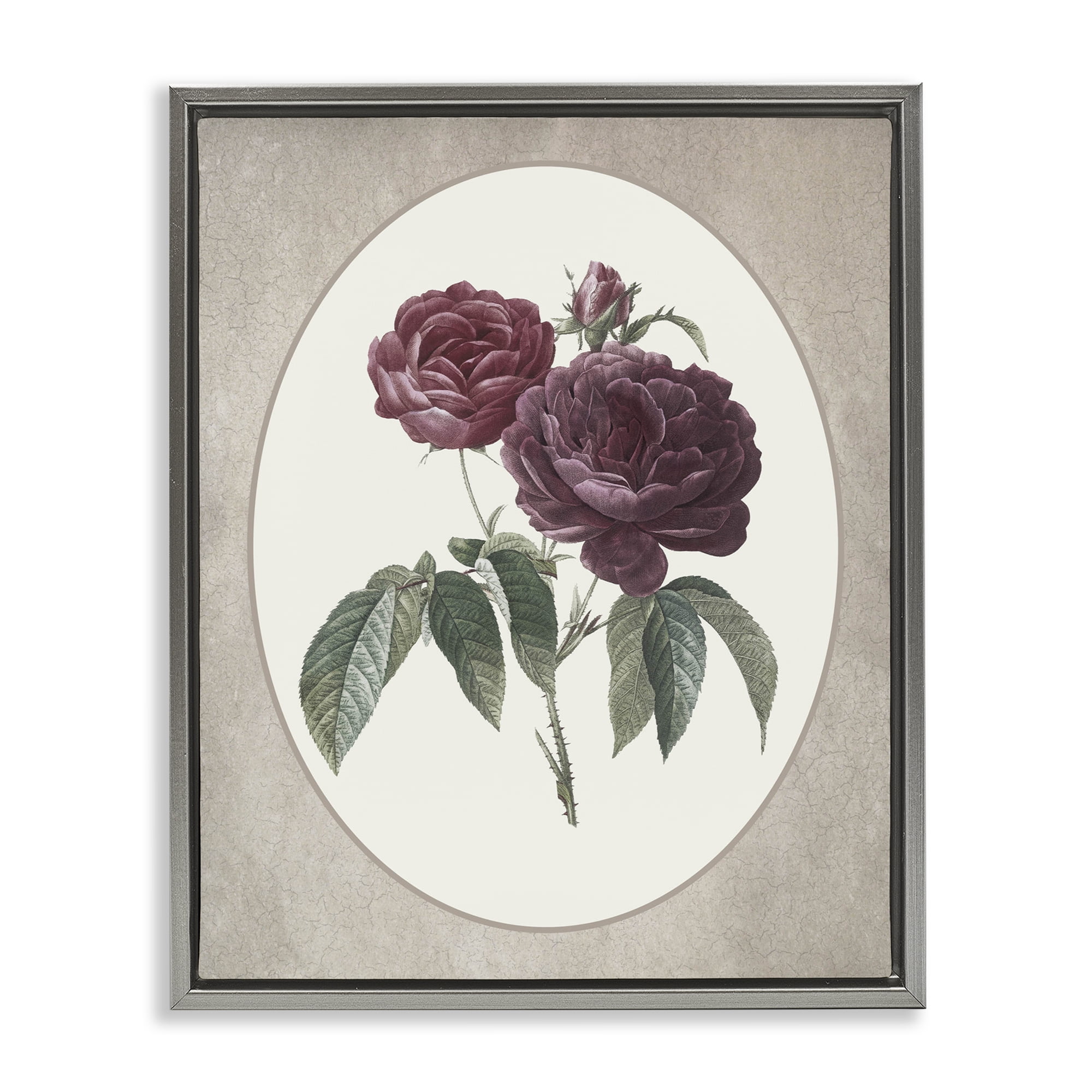 Vintage Blooms within Oval Gray Framed Floater Canvas Wall Art, design by Lettered and Lined