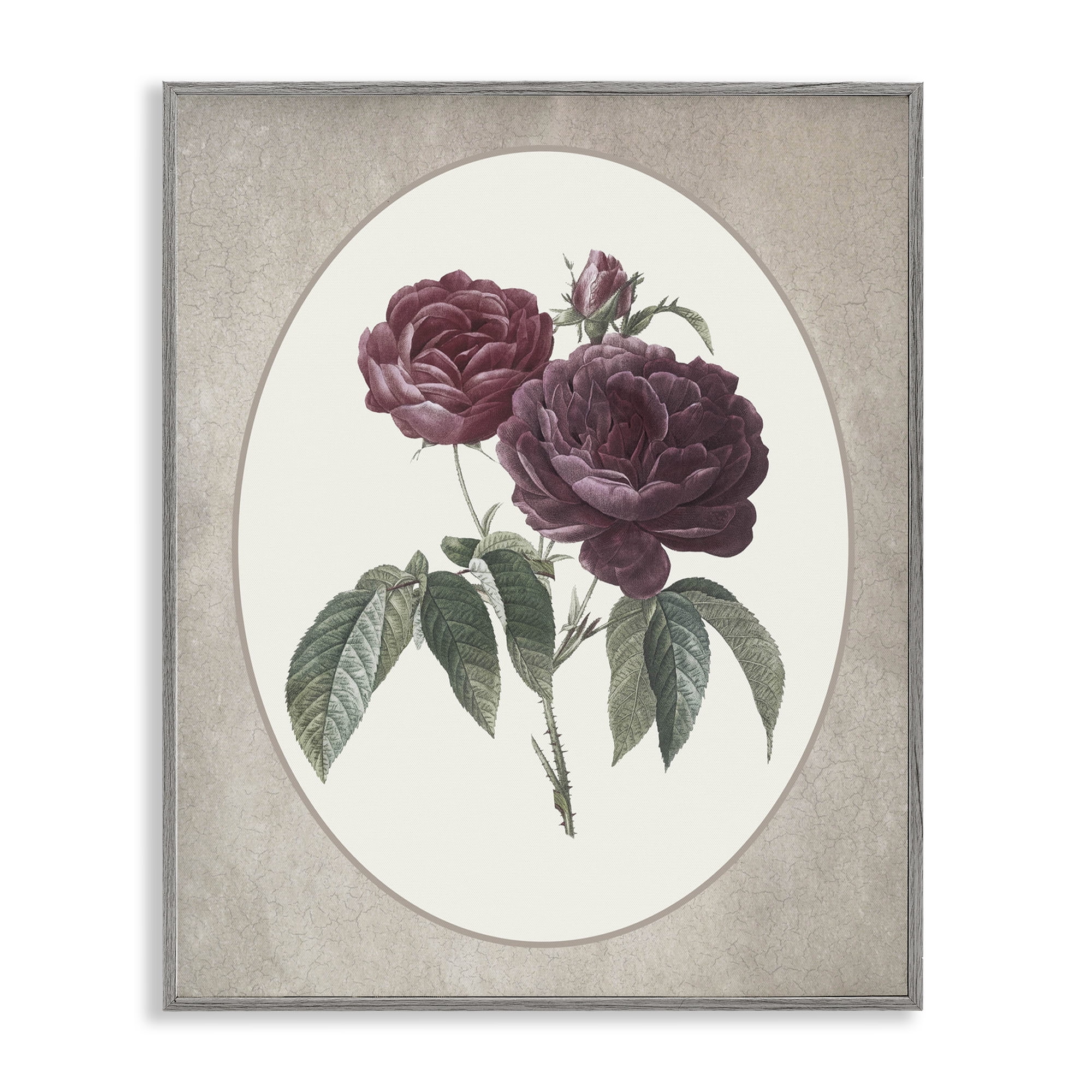 Vintage Blooms within Oval Gray Framed Giclee Art, design by Lettered and Lined