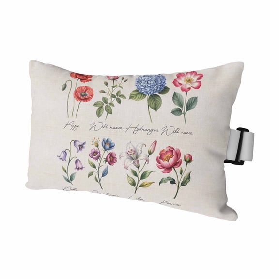 Vintage Blossoms Flower Chic Garden Floral Outdoor Pillow for Chaise Lounge Chair,Beige Linen Waterproof Headrest Lumbar Pillows with Insert&Elastic Strap for Patio Pool Garden Chairs Decor,1 Pack