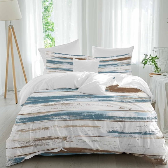 Vintage Blue 4 Piece Duvet Cover Set Queen Size Brown Wood Grain Abstract Mottled Artistically Soft Bedding Set Comforter Cover, 1 Duvet Cover 1 Flat Sheets and 2 Pillowcases