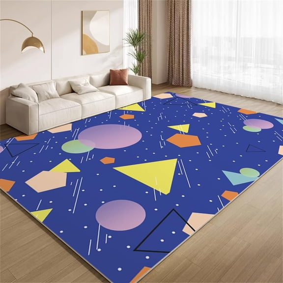 Vintage Blue Arcade Area Rugs, Colorful Geometric Design Carpet, Non Slip Non Shedding Washable Low Pile Rug for Living Room Bedroom Office Study Hallway 2x3ft